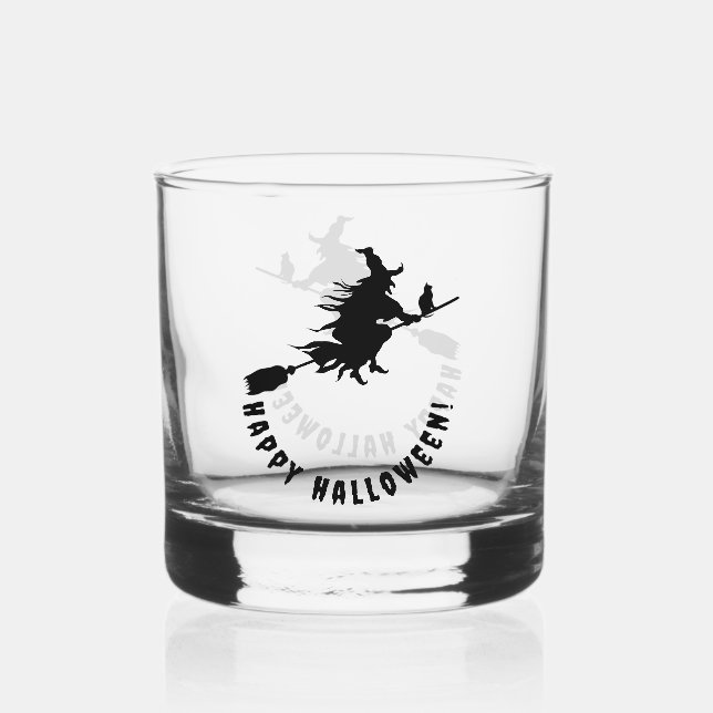 Happy halloween black witch whiskey glass (Back)