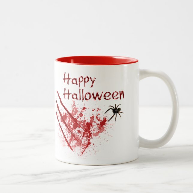 Happy Halloween Bloody Scratches Two-Tone Coffee Mug (Right)