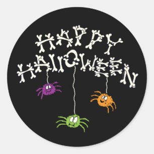 Happy Halloween Bones and Spiders Classic Round Sticker