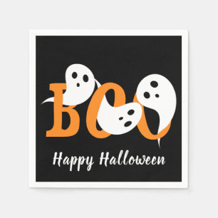 Happy Halloween Boo Ghosts Black Napkin