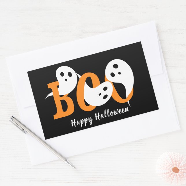 Happy Halloween Boo Ghosts Black Rectangular Sticker (Envelope)