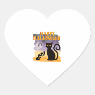Happy Halloween BOO! Gift Ghost Black Cat Heart Sticker