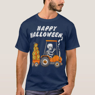 Happy Halloween Boo Skeleton Riding Tractor Carry  T-Shirt