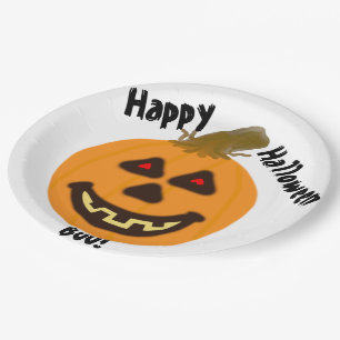 Happy Halloween Boo Smiling Pumpkin  Paper Plate
