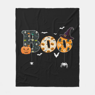 Happy Halloween Boo Spiders Witch Hat Halloween Fleece Blanket