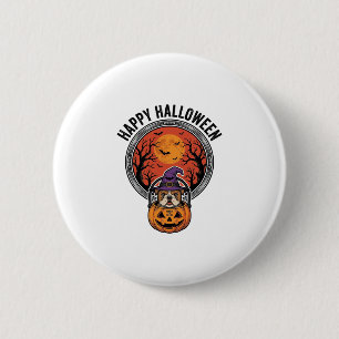 Happy Halloween Bulldog Witch Pumpkin Vintage Shir 6 Cm Round Badge