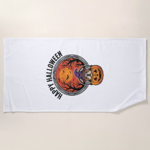 Happy Halloween Bulldog Witch Pumpkin Vintage Shir Beach Towel