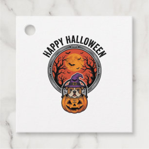 Happy Halloween Bulldog Witch Pumpkin Vintage Shir Favour Tags