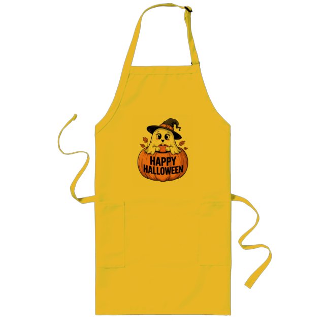 Happy Halloween Caffeine Ghost Long Apron (Front)