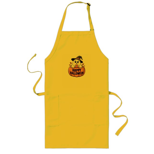 Happy Halloween Caffeine Ghost Long Apron (Front)