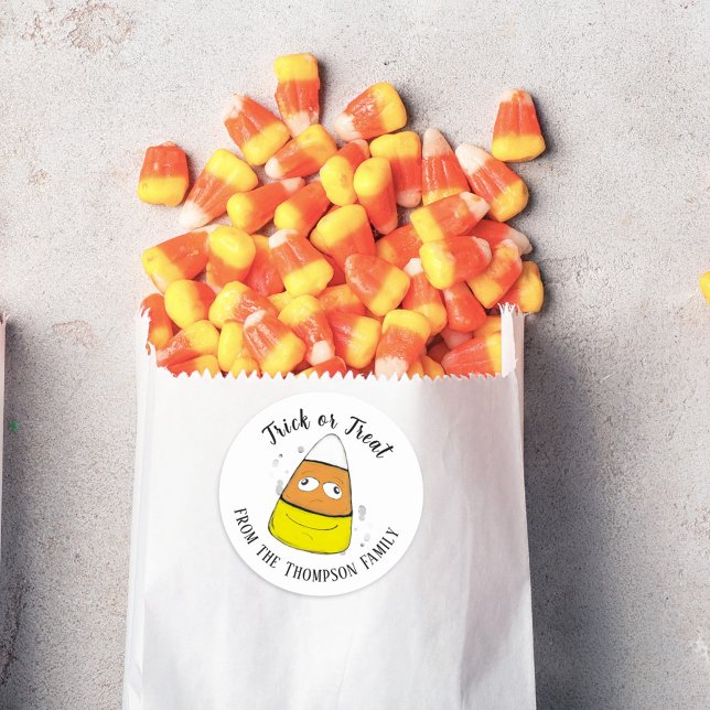Happy Halloween Candy Corn Cute Whimsical  Classic Round Sticker (Creator Uploaded)