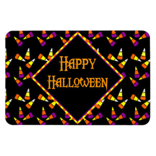 Happy Halloween Candy Corn Pattern on Black Magnet