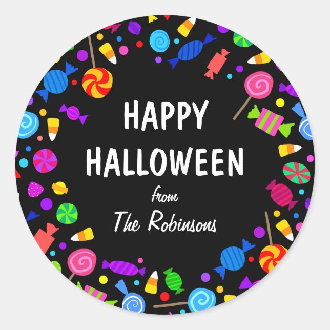 Happy Halloween candy corn trick or treat sticker (Front)