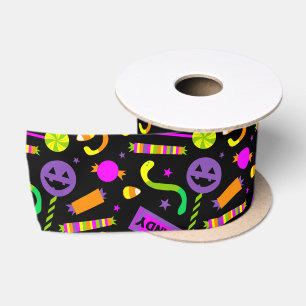 Happy Halloween Candy Pattern Satin Ribbon