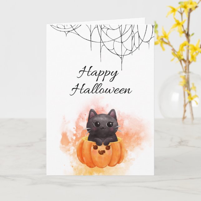 Happy Halloween Card – Spooky Cute Design (Yellow Flower)