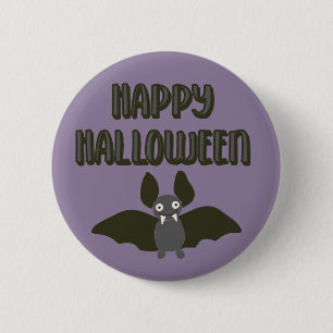 Happy Halloween Cartoon Bat with Fangs 6 Cm Round Badge