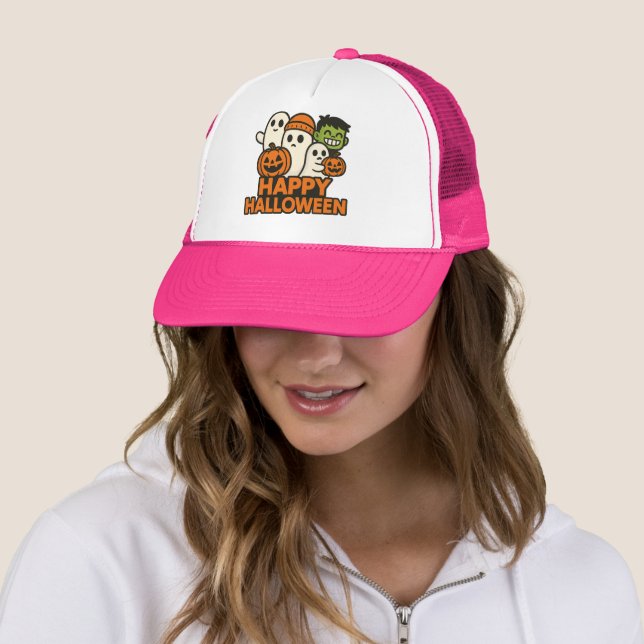 Happy Halloween Cartoon Characters Trucker Hat (In Situ)