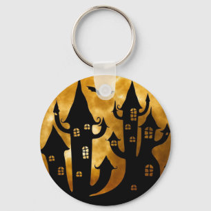 Happy Halloween Castle and Full Moon Keychain