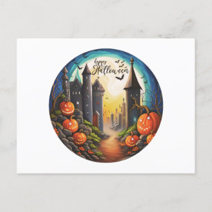 Happy Halloween Castle Full Moon Halloween Holiday Postcard