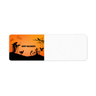 Happy Halloween Cat and bats silhouetted Return Address Label