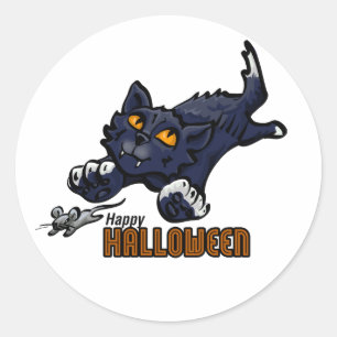 Happy Halloween Cat and Mouse Classic Round Sticker