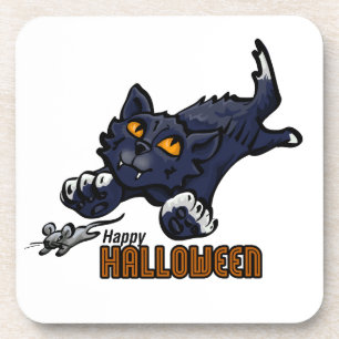 Happy Halloween Cat and Mouse Coaster
