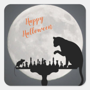 Happy Halloween Cat and Mouse Stickers