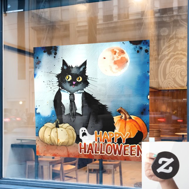 Happy Halloween Cat and Pumpkins (Cafe Window)