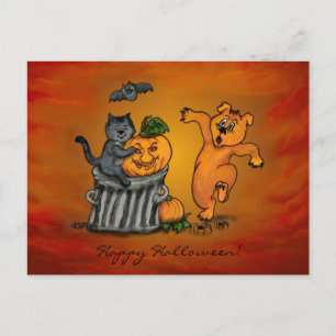Happy Halloween! Cat Bat Dog and Spider Postcard