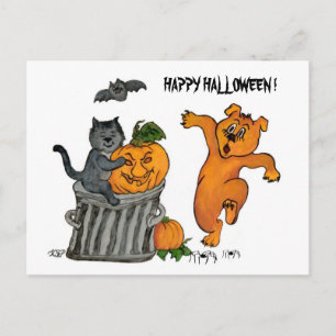 Happy Halloween! Cat Bat Dog and Spider Postcard