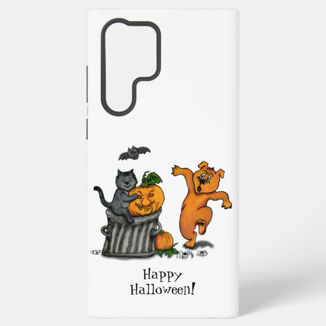 Happy Halloween! Cat Bat Dog and Spider Samsung Galaxy S22 Ultra Case (Back)