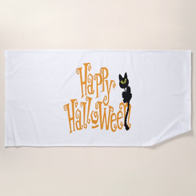 HAPPY HALLOWEEN CAT BEACH TOWEL (Front)