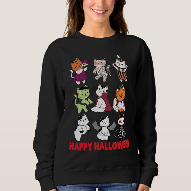 Happy Halloween Cat Characters Mummy Dracula Bat S Sweatshirt (Front)