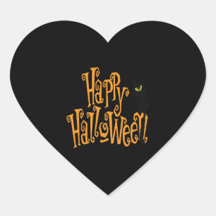 HAPPY HALLOWEEN CAT HEART STICKER