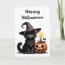 Happy Halloween Cat in a Witch Hat