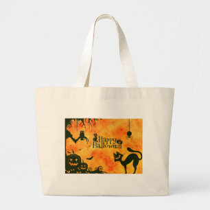 happy halloween cat large tote bag