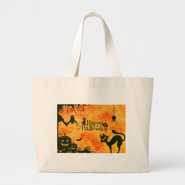 happy halloween cat large tote bag (Front)