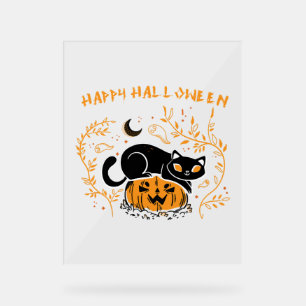 happy halloween cat love acrylic sign