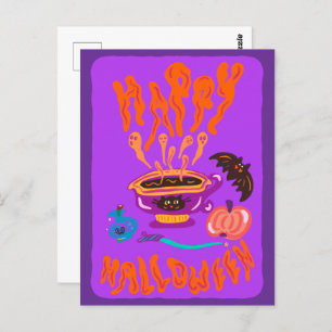 Happy Halloween Cat Lover witch cup of coffee Postcard