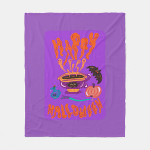 Happy Halloween cat lover witch’s cup of coffee Fleece Blanket