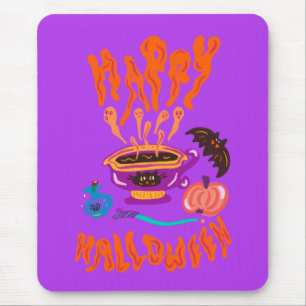 Happy Halloween cat lover witch’s cup of coffee Mouse Pad