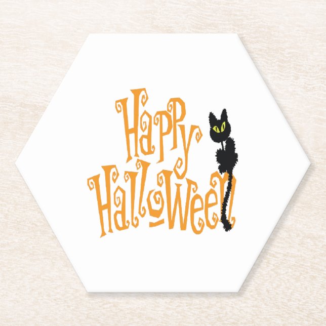 HAPPY HALLOWEEN CAT PAPER COASTER (Front)