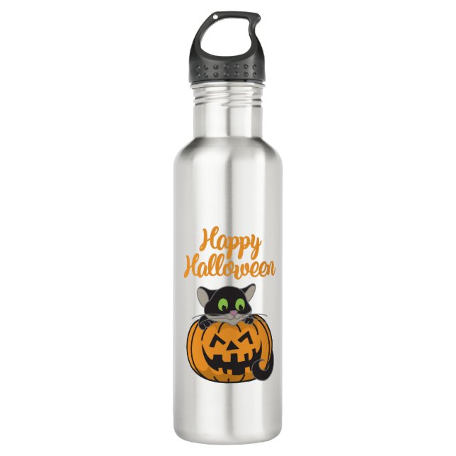 Happy Halloween Cat Pumpkin 710 Ml Water Bottle (Front)