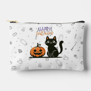 Happy Halloween cat & pumpkin Accessory Pouch