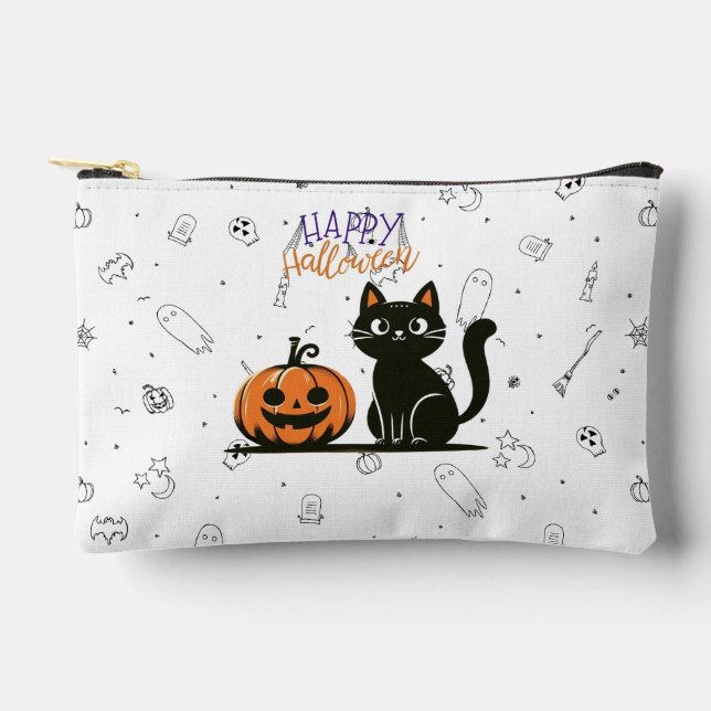 Happy Halloween cat & pumpkin Accessory Pouch (Front)