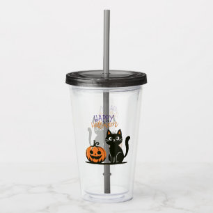 Happy Halloween cat & pumpkin Acrylic Tumbler