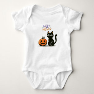 Happy Halloween cat & pumpkin Baby Bodysuit