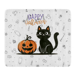Happy Halloween cat & pumpkin Cutting Board