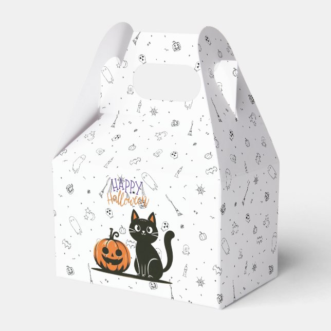 Happy Halloween cat & pumpkin Favour Box (Front Side)