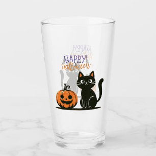 Happy Halloween cat & pumpkin Glass
